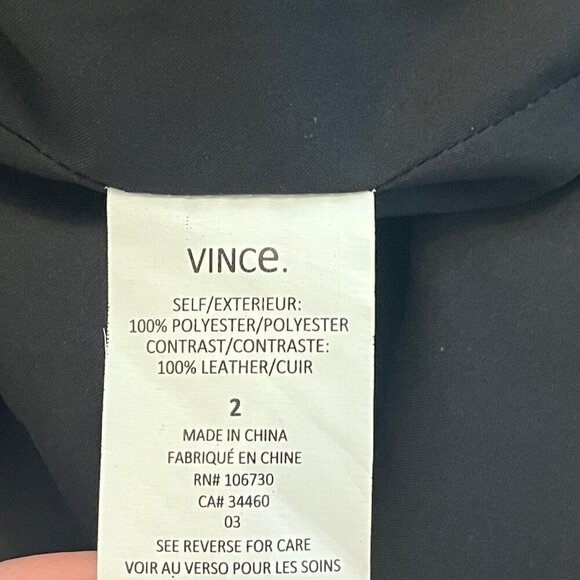 Vince women's long-sleeved dress sheath leather trim black 2 - Picture 11 of 12